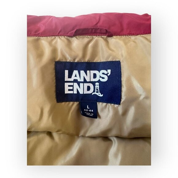 Lands End Men's Large Down Puffer Vest, Quilted Snap/Full Zip 600 Fill. Red - Picture 3 of 11